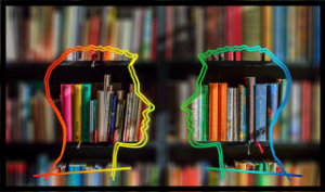 Image of books with a face outline