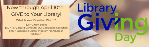 Book background and Library Giving Day text