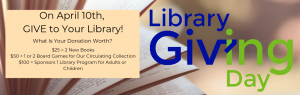 Library Giving Day text and open book